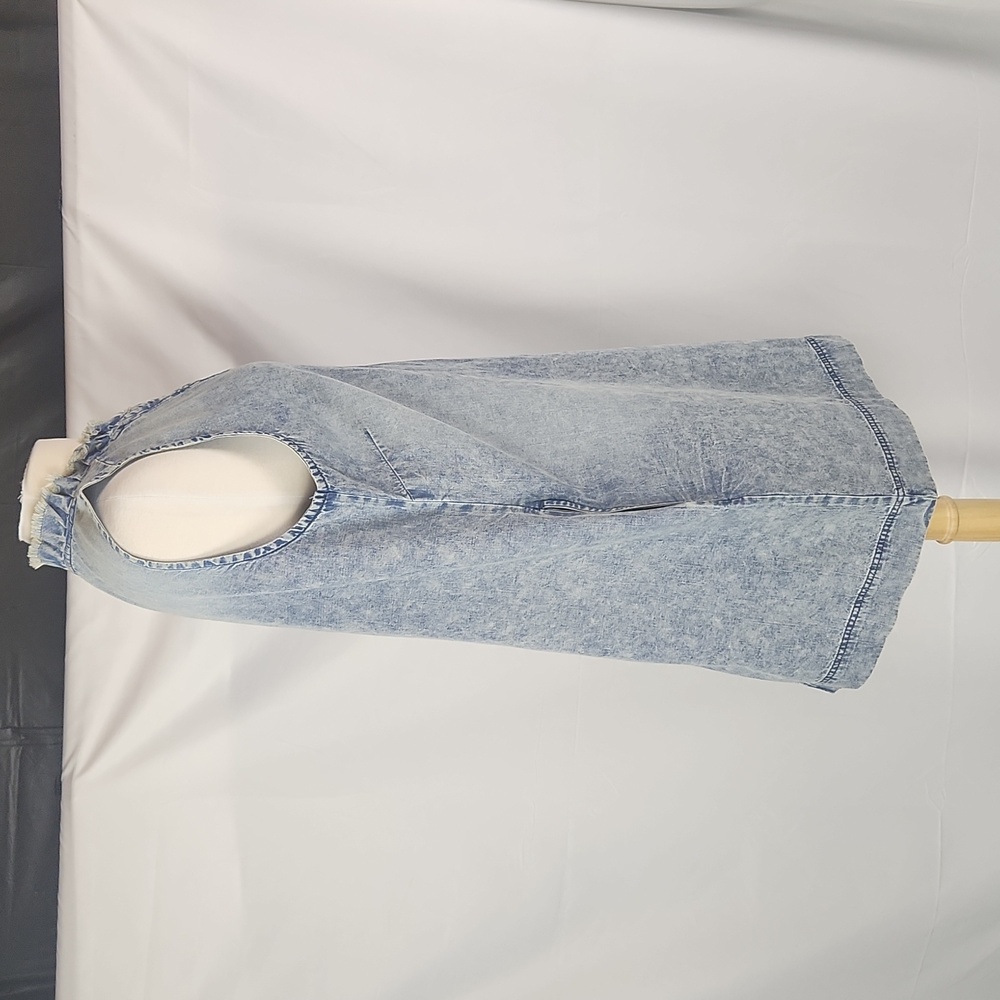 FDJ Acid Wash Chambray Shift Dress Large Sleeveless Coastal Cowgirl Pockets - Picture 5 of 10